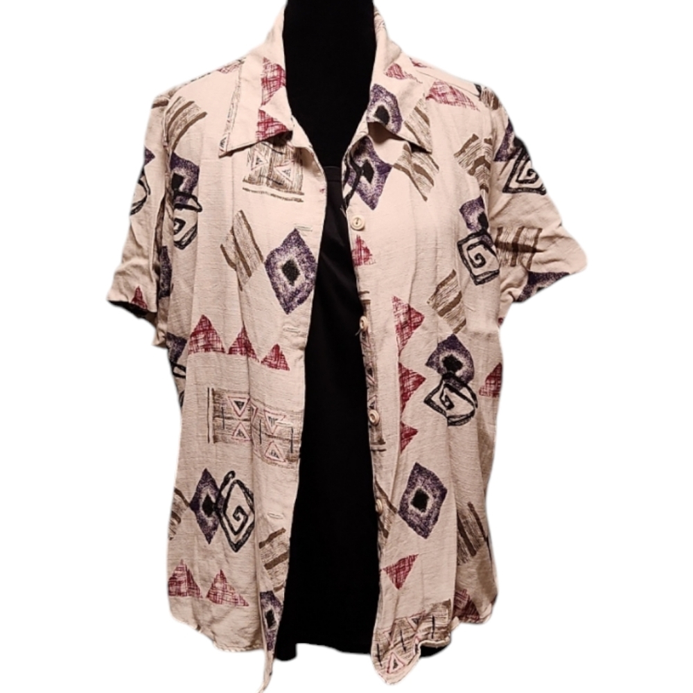 NYCC - vintage short sleeve geometric blouse/tank 1X - Picture 1 of 14